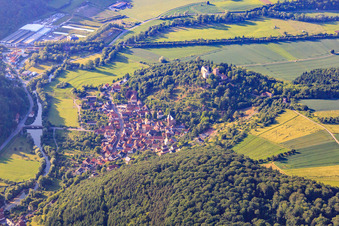Castle and castle park Gamburg in the district Gamburg in Werbach in the state Baden-Wuerttemberg, Germany viewn from the air