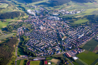 Town View of the streets and houses of the residential areas in Hardheim in the state Baden-Wurttemberg, Germany