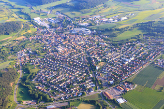 City overview from the north in Hardheim in the state Baden-Wuerttemberg, Germany