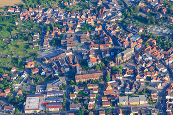 Center with St. Alban and Erftalhalle in Hardheim in the state Baden-Wuerttemberg, Germany