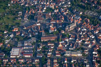 Aerial view of Town View of the streets and houses of the residential areas in Hardheim in the state Baden-Wurttemberg, Germany