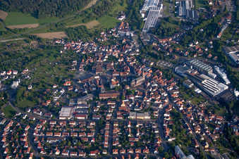 Aerial photograpy of Town View of the streets and houses of the residential areas in Hardheim in the state Baden-Wurttemberg, Germany