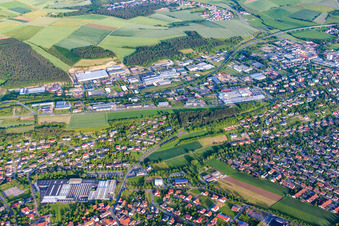 Aerial view of Industrial area on the B27 in the district Hainstadt in Buchen in the state Baden-Wuerttemberg, Germany