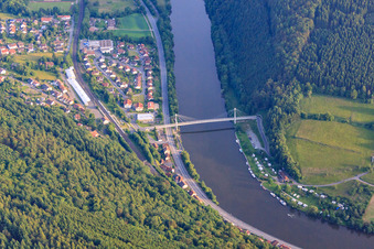 Oblique view of Neckar Bridge in Neckargerach in the state Baden-Wuerttemberg, Germany