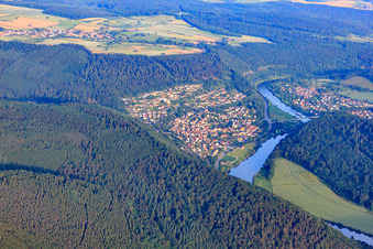 Aerial photograpy of View of the town on the Neckar from the northwest in Neckargerach in the state Baden-Wuerttemberg, Germany