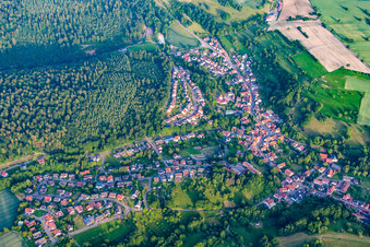 Village - view on the edge of agricultural fields and farmland in Waldwimmersbach in the state Baden-Wurttemberg, Germany