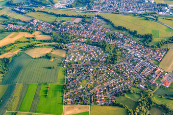 Village view in the Odenwald from the northeast in Mauer in the state Baden-Wuerttemberg, Germany