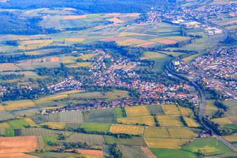 Village view in Kraichgau from the north in Meckesheim in the state Baden-Wuerttemberg, Germany