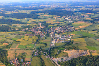 Aerial view of Overview of towns in the Kraichgau from the north in Meckesheim in the state Baden-Wuerttemberg, Germany