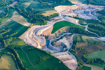 Aerial view of Limestone quarry in the district Maisbach in Nußloch in the state Baden-Wuerttemberg, Germany