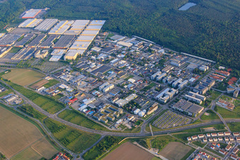Aerial view of Industrial area from Albert-Einstein-Straße to Dietmar-Hopp-Allee with Heidelberger Druckmaschinen AG, SAP SE and Evora IT Solutions GmbH in Walldorf in the state Baden-Wuerttemberg, Germany
