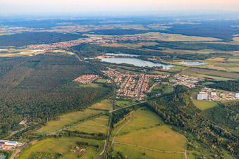 View from the north at Hardtsee in the district Huttenheim in Philippsburg in the state Baden-Wuerttemberg, Germany