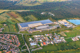 Aerial view of Bruchstücker and Goodyear industrial area in Philippsburg in the state Baden-Wuerttemberg, Germany