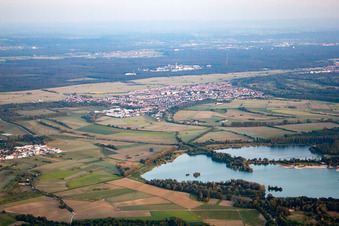 Drone image of District Hochstetten in Linkenheim-Hochstetten in the state Baden-Wuerttemberg, Germany