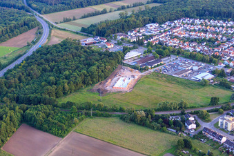 Aerial view of EDEKA new building on Lauterburger Straße in Kandel in the state Rhineland-Palatinate, Germany