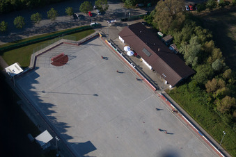MSC Taifun, cycle ball field in the district Mörsch in Rheinstetten in the state Baden-Wuerttemberg, Germany seen from above