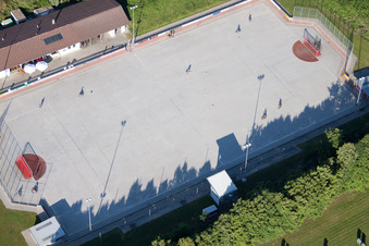 MSC Taifun, cycle ball field in the district Mörsch in Rheinstetten in the state Baden-Wuerttemberg, Germany from the plane