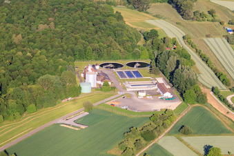 Aerial photograpy of Durmersheim sewage treatment plant in Au am Rhein in the state Baden-Wuerttemberg, Germany