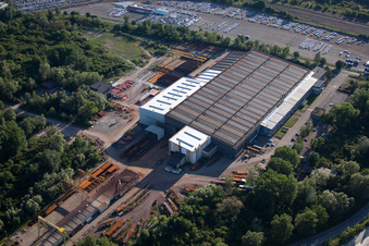 Industry on the Rhine in Lauterbourg in the state Bas-Rhin, France from above