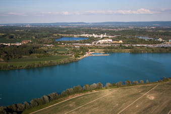 Quarry lake in Lauterbourg in the state Bas-Rhin, France out of the air