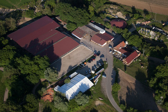 Haras de la Neée in Neewiller-près-Lauterbourg in the state Bas-Rhin, France viewn from the air