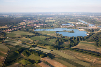 Quarry lake in Lauterbourg in the state Bas-Rhin, France seen from above