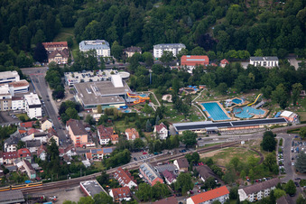 Albgaubad in Ettlingen in the state Baden-Wuerttemberg, Germany from above