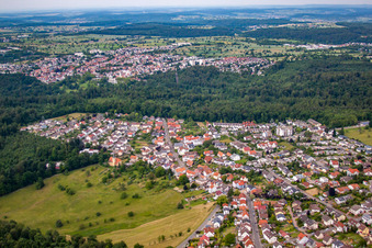 Village - view on the edge of agricultural fields and farmland in Etzenrot in the state Baden-Wurttemberg, Germany