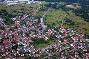 District Ittersbach in Karlsbad in the state Baden-Wuerttemberg, Germany seen from a drone