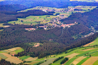 Aerial view of Castle Zavelstein in the district Zavelstein in Bad Teinach-Zavelstein in the state Baden-Wuerttemberg, Germany