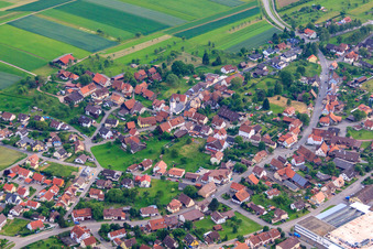 Village overview in the Northern Black Forest from the west in the district Oberhaugstett in Neubulach in the state Baden-Wuerttemberg, Germany