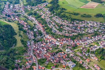 Aerial view of Church building of the St. Michaels-Church in Sulz am Eck in the state Baden-Wurttemberg, Germany