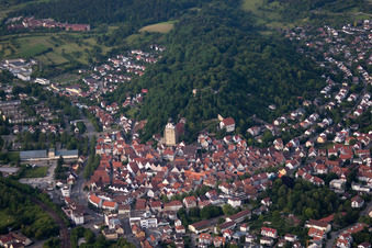 Aerial view of Historic old town with collegiate church in Herrenberg in the state Baden-Wuerttemberg, Germany