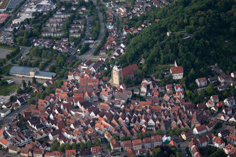 Oblique view of Historic old town with collegiate church in Herrenberg in the state Baden-Wuerttemberg, Germany