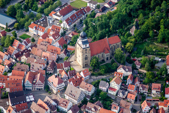 Aerial view of Church building in of Stiftskirche Old Town- center of downtown in Herrenberg in the state Baden-Wurttemberg, Germany