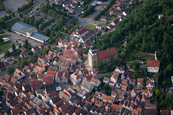 Market square and collegiate church in Herrenberg in the state Baden-Wuerttemberg, Germany