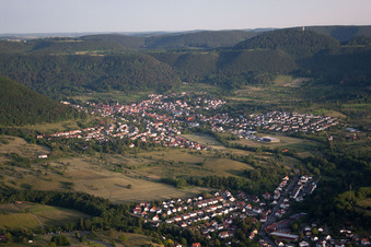 Village - view on the edge of agricultural fields and farmland in Reutlingen in the state Baden-Wurttemberg, Germany