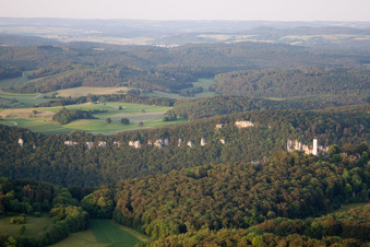 Aerial photograpy of Castle Lichtenstein in the district Honau in Lichtenstein in the state Baden-Wuerttemberg, Germany