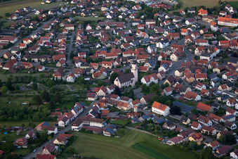 Aerial view of Town View of the streets and houses of the residential areas in the district Grossengstingen in Engstingen in the state Baden-Wurttemberg