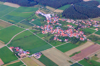 Aerial view of Village view on the Swabian Alb from the north in the district Mundingen in Ehingen in the state Baden-Wuerttemberg, Germany