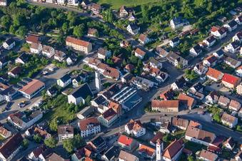 Aerial view of Main Street in the district Gerhausen in Blaubeuren in the state Baden-Wuerttemberg, Germany