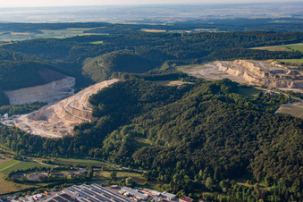 Aerial view of Quarry Blaubeuren-Altental in the district Gerhausen in Blaubeuren in the state Baden-Wuerttemberg, Germany