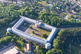 Aerial photograpy of Castle of the fortress Wilhelmsburg (Werk XII) in Ulm in the state Baden-Wurttemberg, Germany