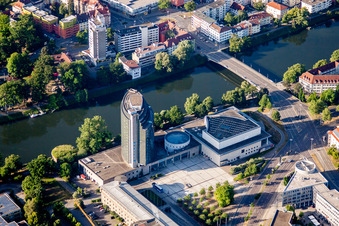 High-rise building of the hotel complex of Maritim Hotel Ulm at the bridge crossing the Danube in Ulm in the state Baden-Wurttemberg, Germany
