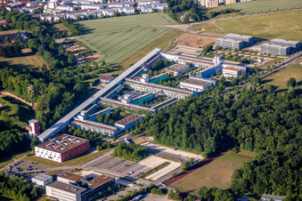 Aerial photograpy of Campus building of the university Ulm with Institut fuer Elektronische Bauelemente and Schaltungen in Ulm in the state Baden-Wurttemberg, Germany