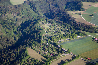 Allotment garden and Heckafeschd Square in the district Bermaringen in Blaustein in the state Baden-Wuerttemberg, Germany