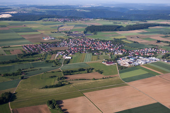 Aerial view of Town View of the streets and houses of the residential areas in the district Asch in Blaubeuren in the state Baden-Wurttemberg