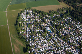 Aerial photograpy of Camping with caravans and tents in Laichingen in the state Baden-Wurttemberg