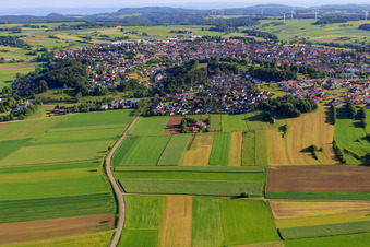 Village view on the Alb from the south in Westerheim in the state Baden-Wuerttemberg, Germany