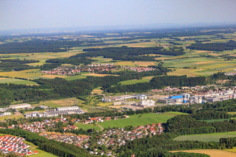 Aerial view of Industrial area on the Riß with Boehringer Ingelheim Biberach in Biberach an der Riß in the state Baden-Wuerttemberg, Germany